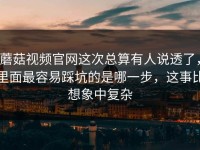 蘑菇视频官网这次总算有人说透了，里面最容易踩坑的是哪一步，这事比想象中复杂
