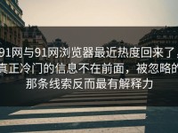 91网与91网浏览器最近热度回来了，真正冷门的信息不在前面，被忽略的那条线索反而最有解释力