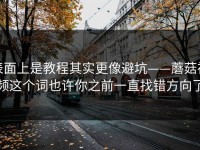 表面上是教程其实更像避坑——蘑菇视频这个词也许你之前一直找错方向了