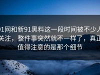 91网和新91黑料这一段时间被不少人关注，整件事突然就不一样了，真正值得注意的是那个细节