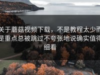 关于蘑菇视频下载，不是教程太少而是重点总被跳过不夸张地说确实值得细看