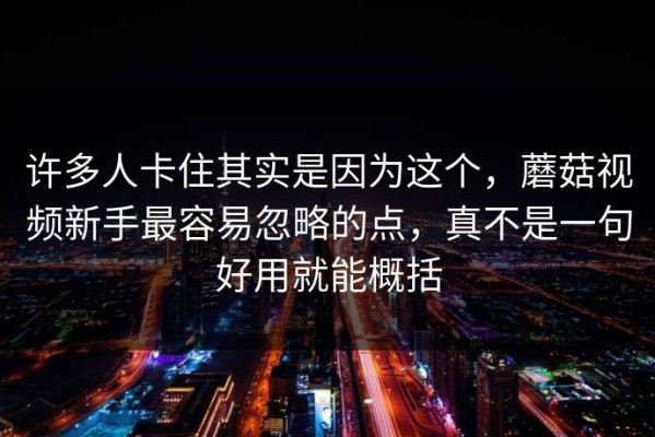 许多人卡住其实是因为这个，蘑菇视频新手最容易忽略的点，真不是一句好用就能概括