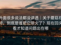 外面很多说法都没讲透｜关于蘑菇视频，到底是谁把它带火了？现在回头看才知道问题出在哪