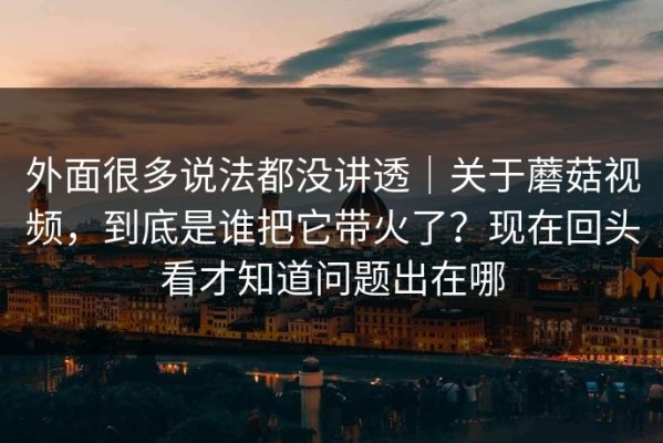 外面很多说法都没讲透｜关于蘑菇视频，到底是谁把它带火了？现在回头看才知道问题出在哪