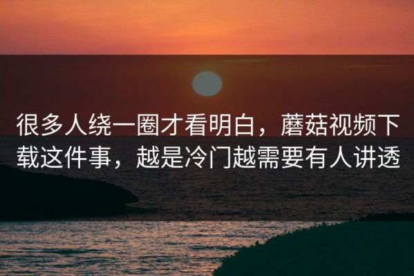 很多人绕一圈才看明白，蘑菇视频下载这件事，越是冷门越需要有人讲透
