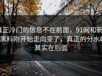 真正冷门的信息不在前面，91网和新91黑料刚开始走向变了，真正的分水岭其实在后面