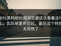 新91黑料和91网浏览器这次看着没什么，实际被重新提起，最后这个转折太突然了