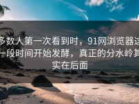多数人第一次看到时，91网浏览器这一段时间开始发酵，真正的分水岭其实在后面