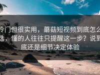 冷门但很实用，蘑菇短视频到底怎么选，懂的人往往只提醒这一步？说到底还是细节决定体验