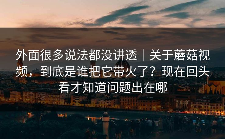 外面很多说法都没讲透｜关于蘑菇视频，到底是谁把它带火了？现在回头看才知道问题出在哪