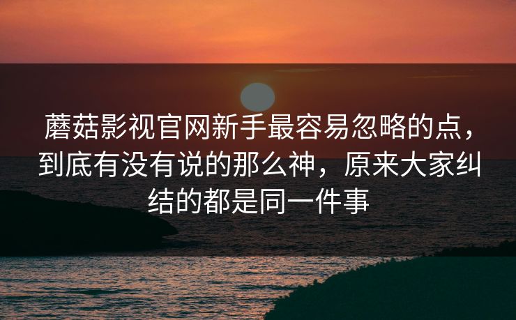 蘑菇影视官网新手最容易忽略的点，到底有没有说的那么神，原来大家纠结的都是同一件事